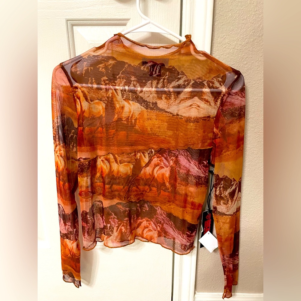 Western Mesh Top!! Orange, size small